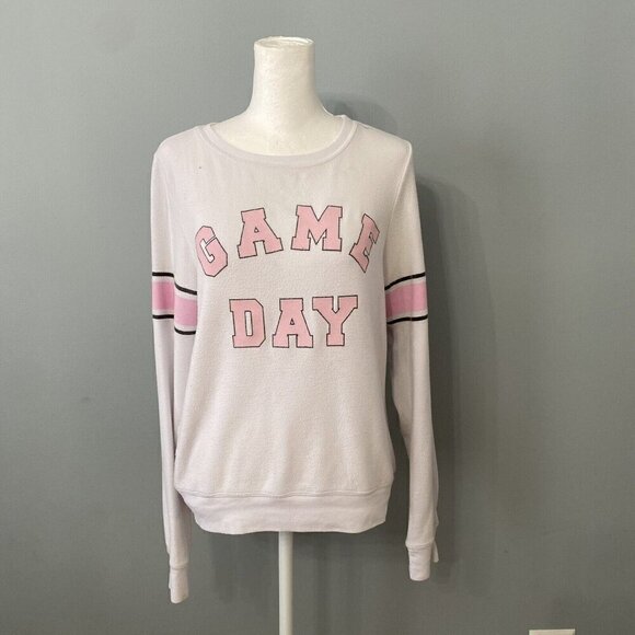 Wildfox Game Day Top Shirt White Pink XS Pullover - Picture 2 of 10